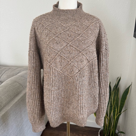 Calvin Klein M Sweater Cable Knit Women’s Turtleneck Tan Brown Cozy Pullover - Picture 1 of 7